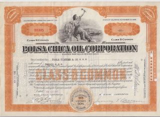 Bolsa Chica Oil Corporation. . . . .  1936 Stock Certificate photo