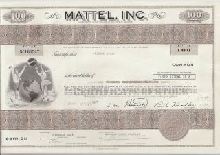 Mattel Inc. . . .  1971 Stock Certificate photo