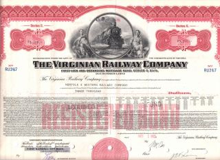 1971 Virginian Railway Company $3000 Bond To Norfolk & Western Railway photo