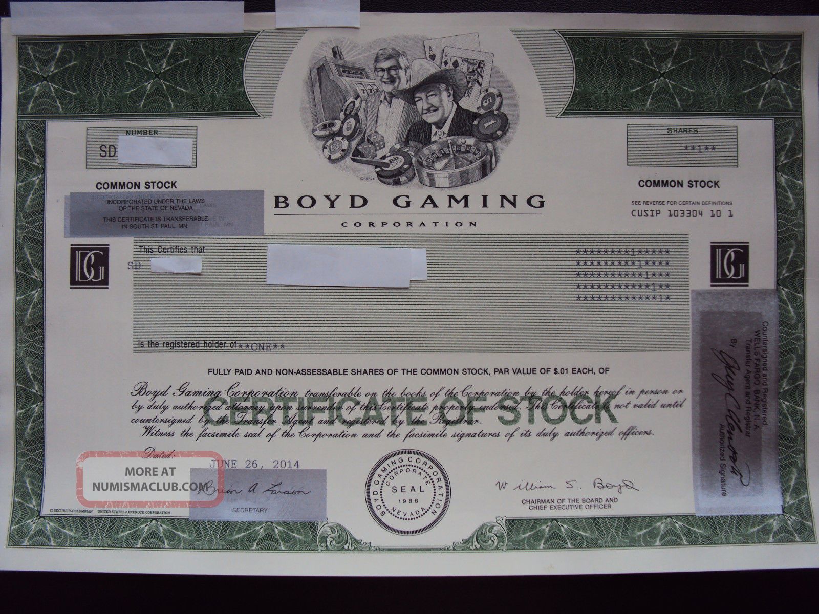 Boyd Gaming Stock Certificate Stocks & Bonds, Scripophily photo