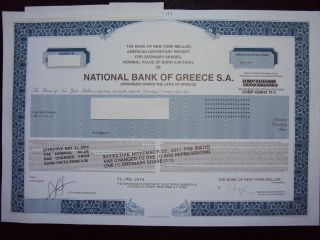 National Bank Of Greece Stock Certificate photo