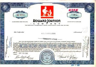Broker Owned Stock Certificate: Alex Brown & Sons,  Payee; Howard Johnson,  Issuer photo