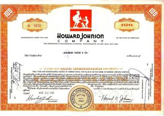 Broker Owned Stock Certificate: Goldman Sachs,  Payee; Howard Johnson,  Issuer photo
