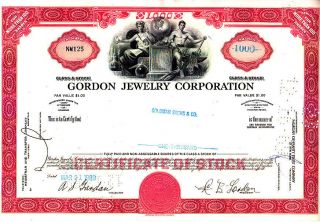 Broker Owned Stock Certificate: Goldman Sachs,  Payee; Gordon Jewelry,  Issuer photo