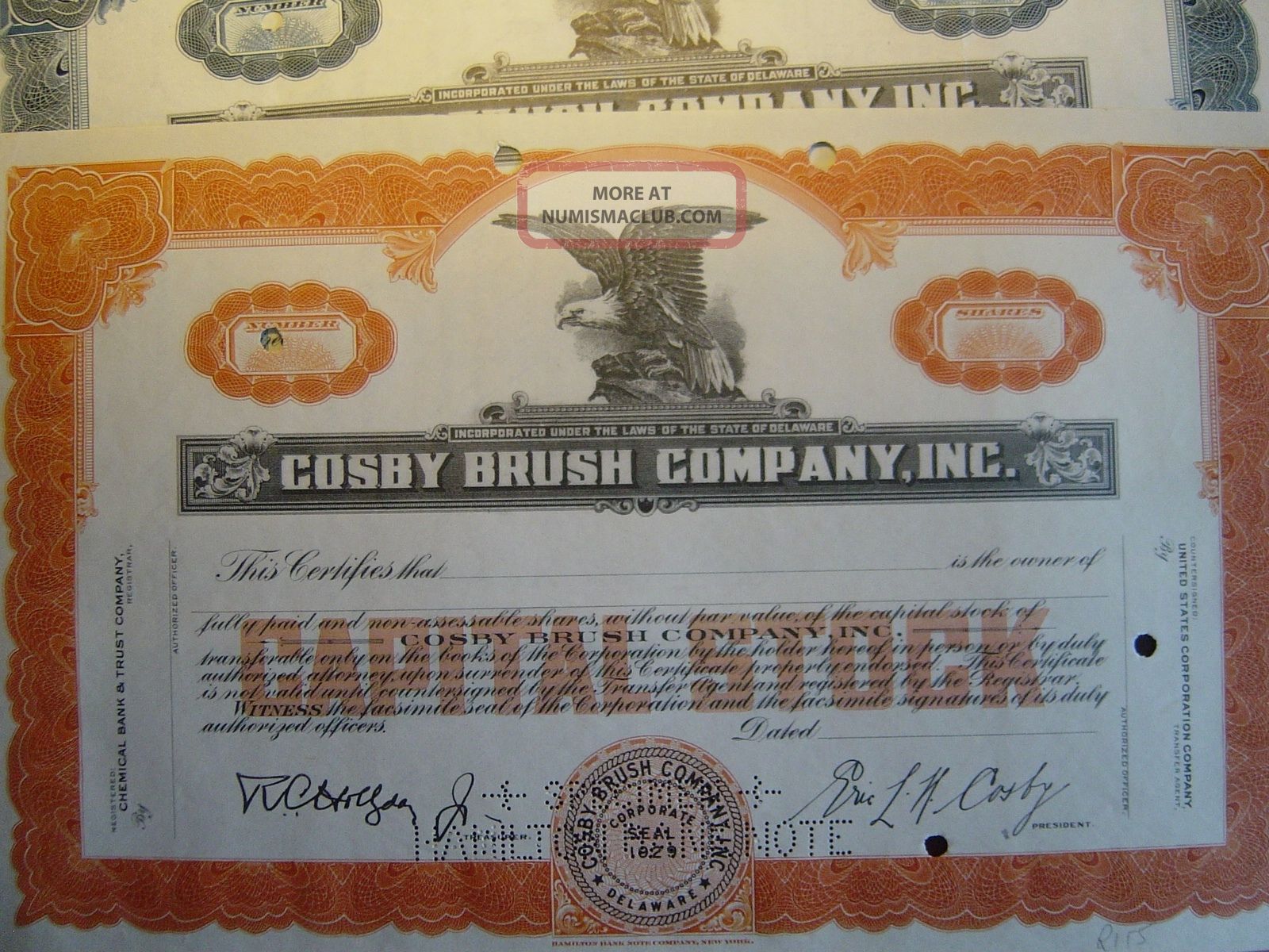 Cosby Brush Company,  Inc.  3 Certificates Stocks & Bonds, Scripophily photo