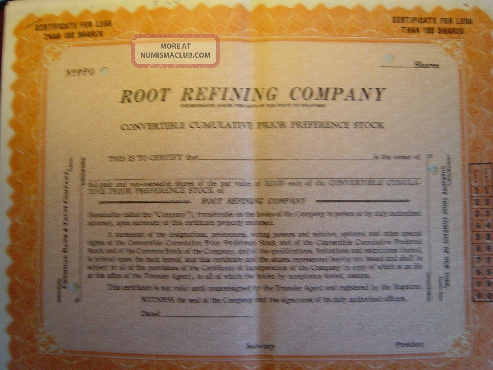 Root Refining Company,  5 Certificates Stocks & Bonds, Scripophily photo