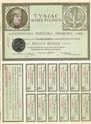 Poland State Loan Of 1920 Stock Certificate W/coupons photo