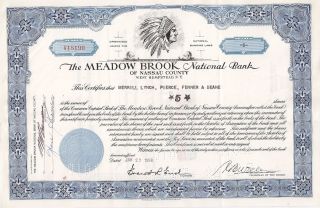The Meadow Brook National Bank (nassau County Ny) 1961 Stock Certificate photo