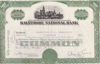 Baltimore National Bank, , , , ,  1961stock Certificate photo