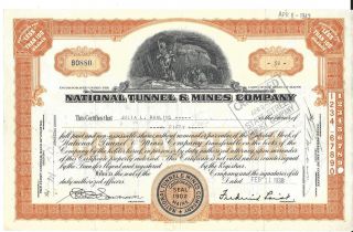 National Tunnel & Mines Company. . . . .  1938 Stock Certificate photo