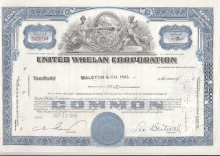 United Whalen Corporation. . . . . . .  1966 Stock Certificate photo