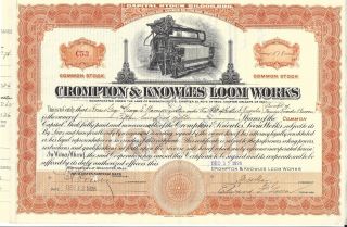 Crompton & Knowles Loom. . . . .  1926 Stock Certificate photo