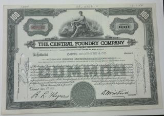 Central Foundry Company 1954 Stock Certificate 100 Shares photo