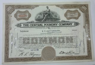 Central Foundry Company 1951 Stock Certificate 80 Shares photo