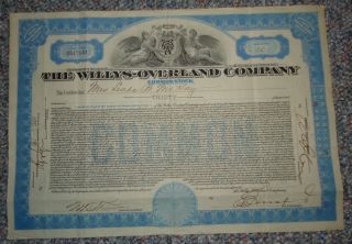 Willys - Overland Company Stock Certificate 1924 photo