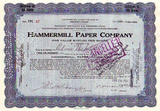 Hammermill Paper Company Pa 1923 Preferred Stock Certificate photo
