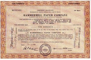 Hammermill Paper Company Pa 1952 Common Stock Certificate photo