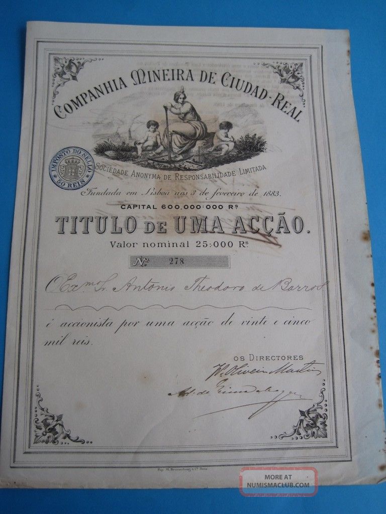 Mining Company Cidade - Real - One Share Certified 1889 World photo
