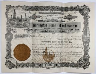 1905 Stock Certificate - Burlington Home Oil & Gas Co Iowa,  S.  Dakota,  Antique 5 photo