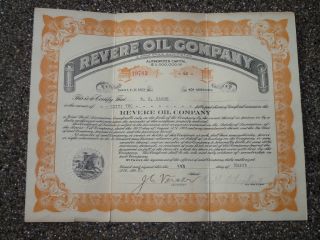 1922 Revere Oil Company Stock Certificate With Vignette photo