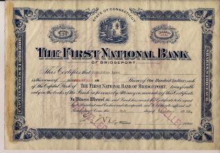 First National National Bank Of Brideport Conn - Issued/cancelled 1923 photo