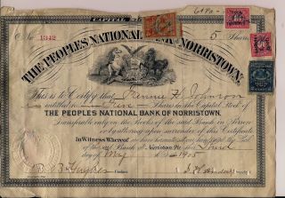 Peoples National Bank Of Norristown,  Pa - Issued/cancelled - 1905 photo
