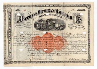 1872 Dayton & Michigan Railroad Company Stock Certificate photo