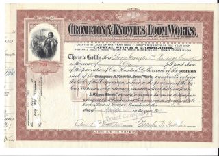 Crompton & Knowles Loom. . . . .  1907 Stock Certificate photo