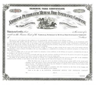National Petroleum Mutual Fire Insurance Company. . .  Reserve Fund Certificate photo