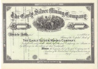 The Early Silver Mining Company (buena Vista Colorado) 1880 ' S Stock Certificate photo