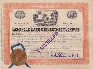 Seminole Land & Investment Company (st.  Cloud,  Florida) 1914 Land Script photo