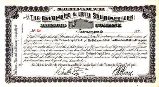 Baltimore And Ohio Southwestern Rr 189 - Preferred Stock Certificate photo