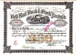 Belt Rail Road & Stock Yard Co.  In 1927 Stock Certificate photo