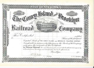 The Coney Island And Brooklyn Railroad Company. . . . .  Early 1900 ' S Stock Certificat photo