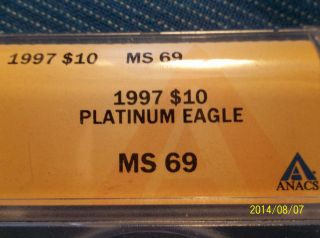 1997/ 1/10 Oz Platinum American Eagle Ms - 69 Anacs photo
