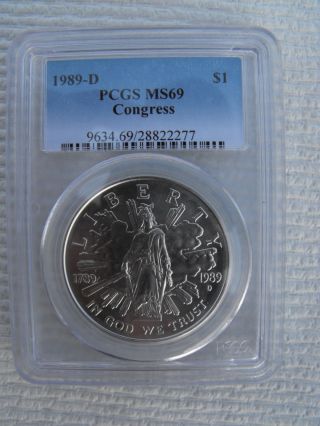 1989d Silver $1 Congress Bicentennial Pcgs Ms69 photo