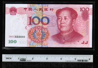 J81c 666666 2005 China $100 (100 Yuan) Solid Number Note,  J81c 666666,  Unc photo
