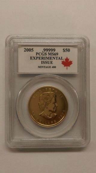 2005 Canada 1 Oz.  Gold Maple Leaf Five Nines Experimental Issue Pcgs Ms69 photo