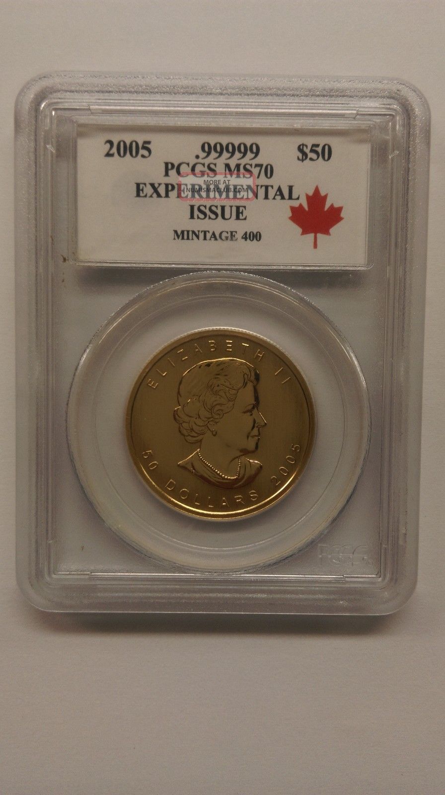 2005 Canada 1 Oz. Gold Maple Leaf Five Nines Experimental Issue Pcgs Ms70