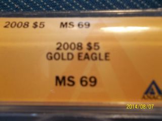 2008 1/10 Oz Gold American Eagle Ms - 69 Anacs photo