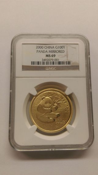 2000 1 Oz.  China Gold Mirrored Panda Ngc Ms69 photo
