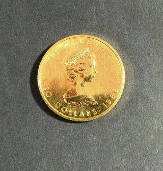 1986 1 Troy Oz.  Gold Canadian Maple Leaf Coin.  9999 Pure Gold photo