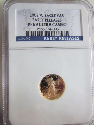 2007 W $5 Gold Liberty Eagle 1/10 Ounce Ngc Pf69 Ultra Cameo photo