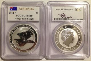 2014 P Australia Perth Pcgs Gem Bu Silver Wedge Tailed Eagle Mercanti - Nr photo
