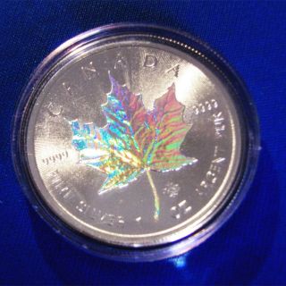 2014 1oz 9999 Fine Silver Canadian Maple Leaf Holographic Leaf Coin Rcm Rare photo