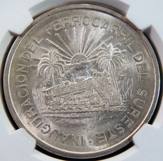 1950 Mexico Silver 5 Pesos Opening Of Southern Railroad Gem Bu photo