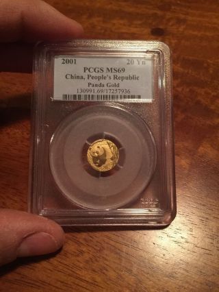 2001 Pcgs China Gold 20 Yuan Ms - 69 Panda Coin photo