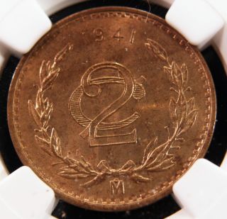 1941 Mexico 2 Centavos Ngc Ms64 Red Brown photo