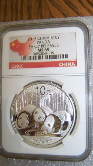 2013 1 Oz Silver Panda Ngc Ms69 Early Releases Country Label photo