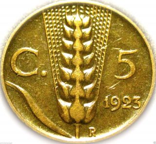 Kingdom Of Italy - Italian 1923r 5 Centesimi Coin - Great Wheat Coin photo